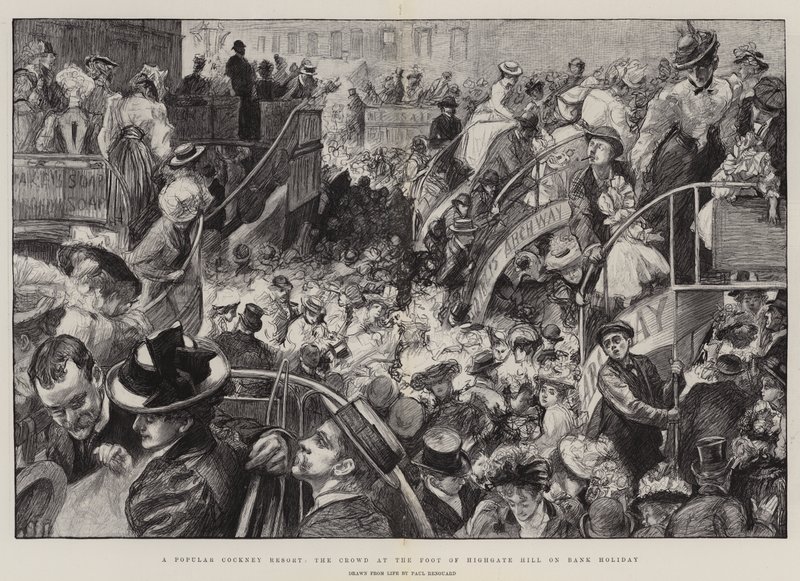 Een populaire Cockney-bestemming, de menigte aan de voet van Highgate Hill op Bank Holiday door Charles Paul Renouard