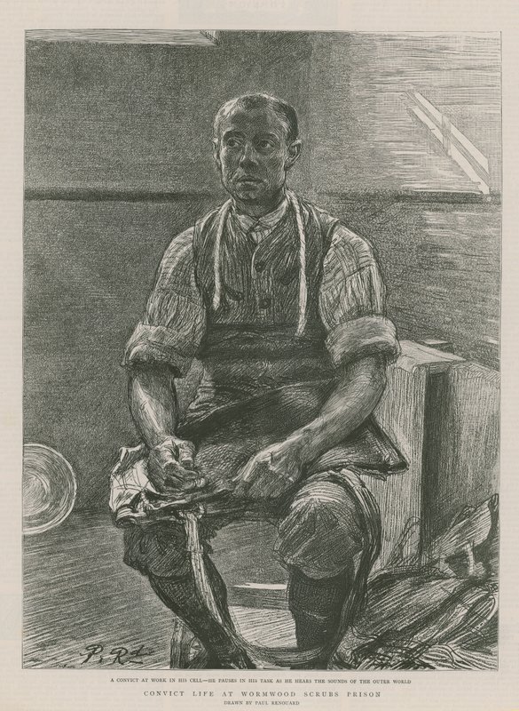 Gevangenisleven in de Wormwood Scrubs gevangenis (gravure) door Charles Paul Renouard
