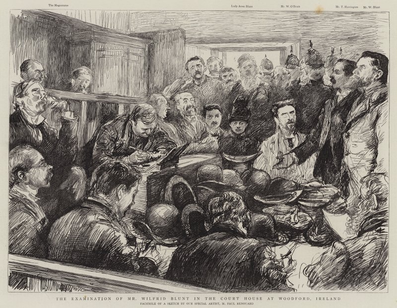 Het Verhoor van de Heer Wilfrid Blunt in het Gerechtsgebouw te Woodford, Ierland door Charles Paul Renouard