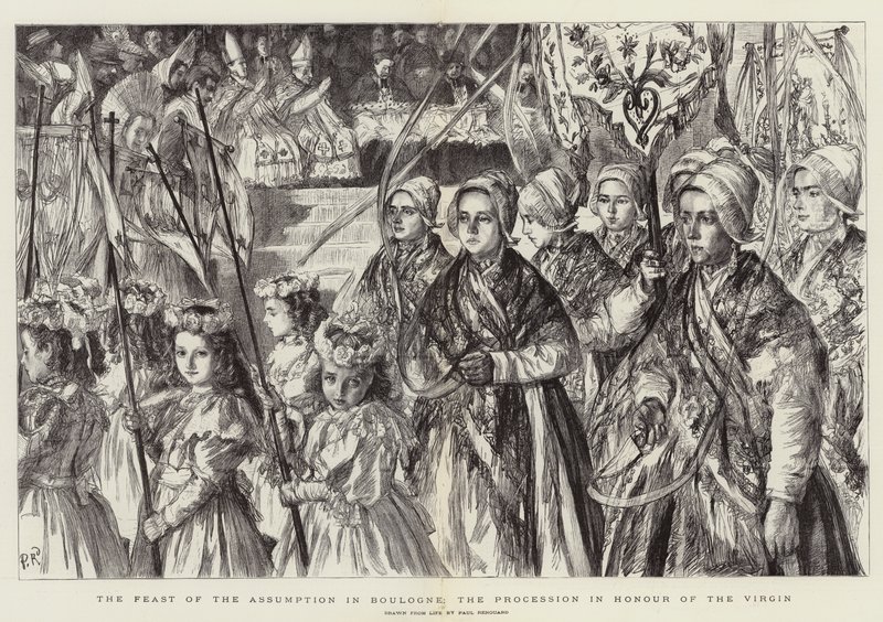Het Feest van de Tenhemelopneming in Boulogne, de Processie ter Ere van de Maagd door Charles Paul Renouard