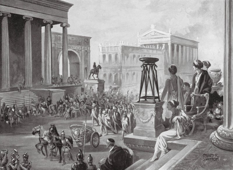 De Achaeïsche leiders gedragen naar Rome, BC 167 (litho) door Charles Rebel Stanton