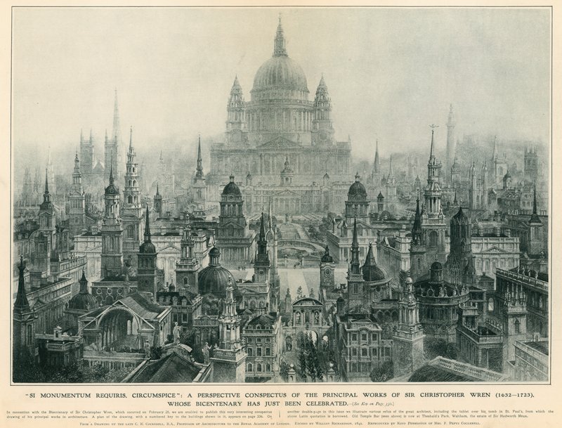 Een perspectivisch overzicht van de belangrijkste werken van Sir Christopher Wren door Charles Robert Cockerell