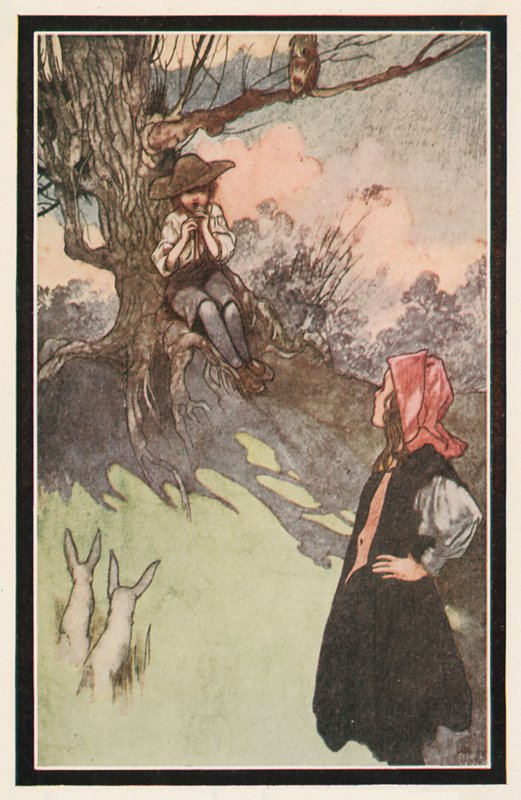 Een Jongen zat onder een Boom, Spelend op een Ruwe Houten Fluit door Charles Robinson