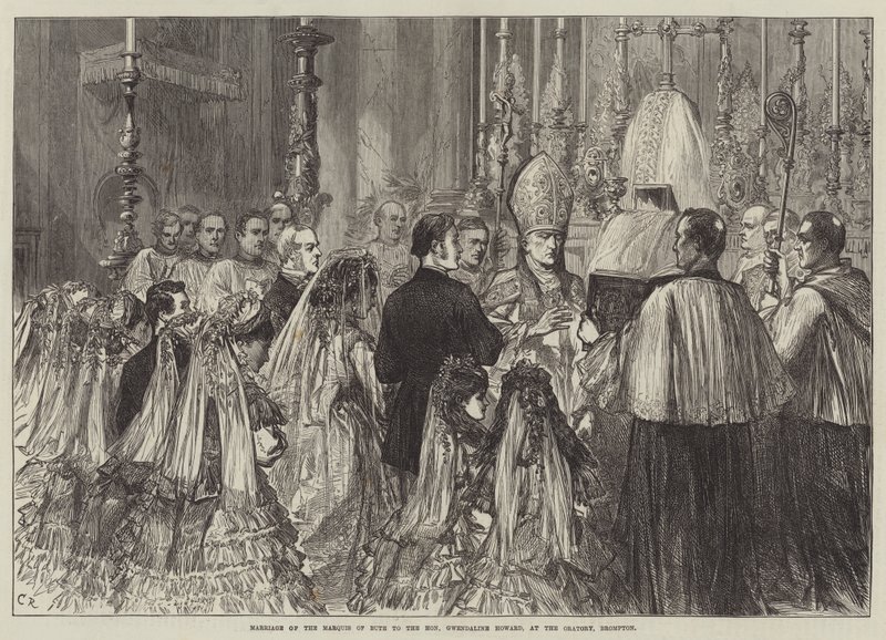 Huwelijk van de Markies van Bute met de Eerwaarde Gwendaline Howard, in de Oratory, Brompton door Sir John Charles Robinson