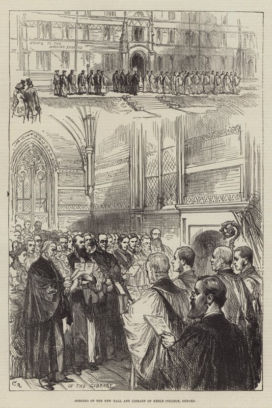 Opening van de nieuwe hal en bibliotheek van Keble College, Oxford door Sir John Charles Robinson
