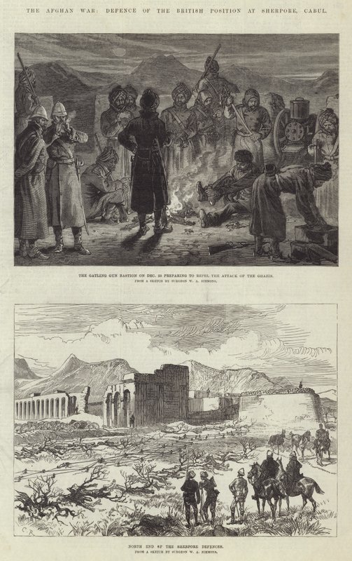 De Afghaanse Oorlog, verdediging van de Britse Positie bij Sherpore, Cabul door Sir John Charles Robinson