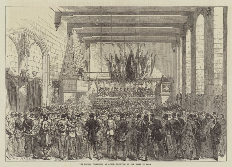 De Engelse Vrijwilligers in Gent, Ontvangst in het Stadhuis door Sir John Charles Robinson