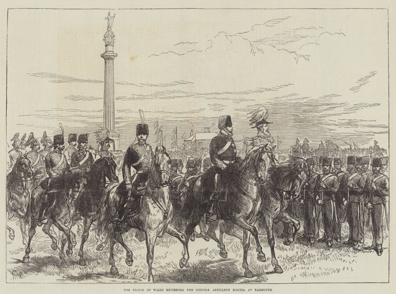 De Prins van Wales beoordeelt de Norfolk Artillery Militia in Yarmouth door Sir John Charles Robinson