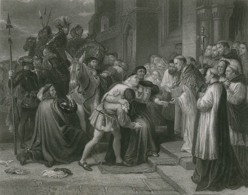 Wolsey in Leicester Abbey, Hendrik VIII door Charles West Cope