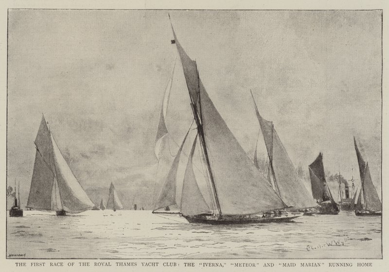 De Eerste Race van de Royal Thames Yacht Club, de Iverna, Meteor en Maid Marian op Weg naar Huis door Charles William Wyllie