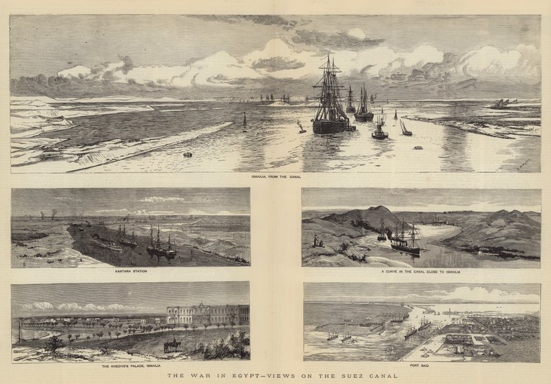 De oorlog in Egypte, uitzichten op het Suezkanaal door Charles William Wyllie
