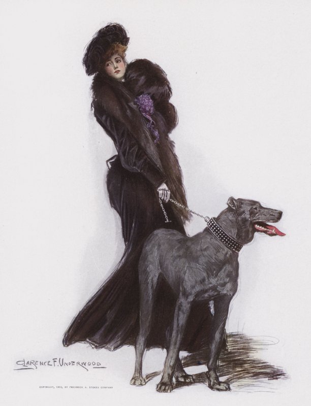 Vrouw die haar hond uitlaat door Clarence F. Underwood