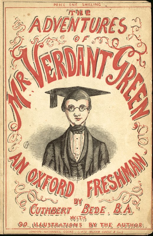 Omslagillustratie voor De avonturen van Mr Verdant Green, een Oxford eerstejaars door Cuthbert Bede