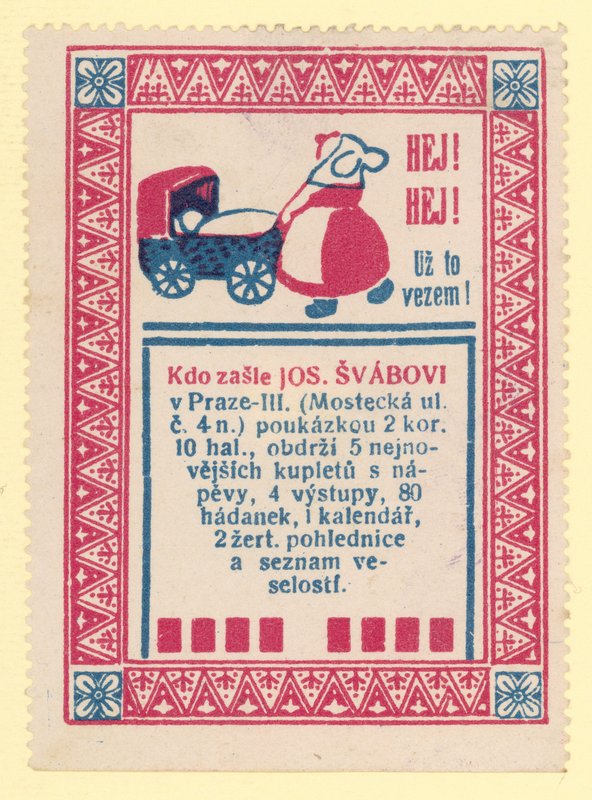 Vrouw die een kinderwagen duwt door Czech School