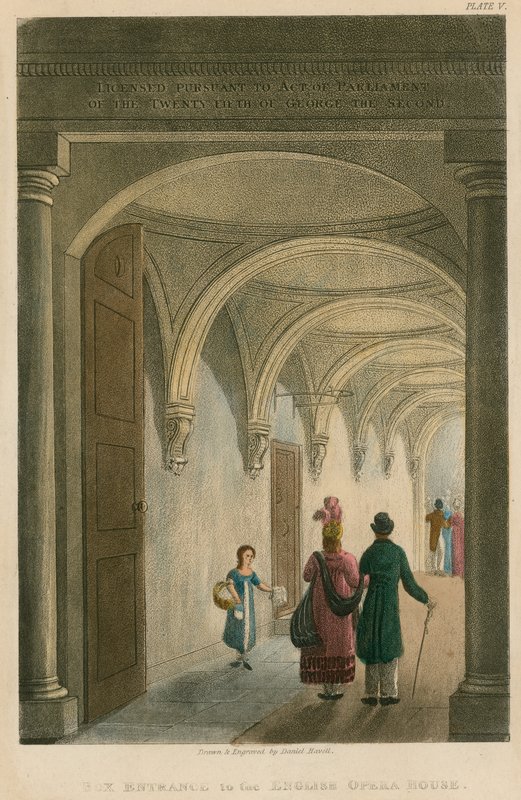 Ingang van de Engelse Opera House (Lyceum Theatre) door Daniel Havell
