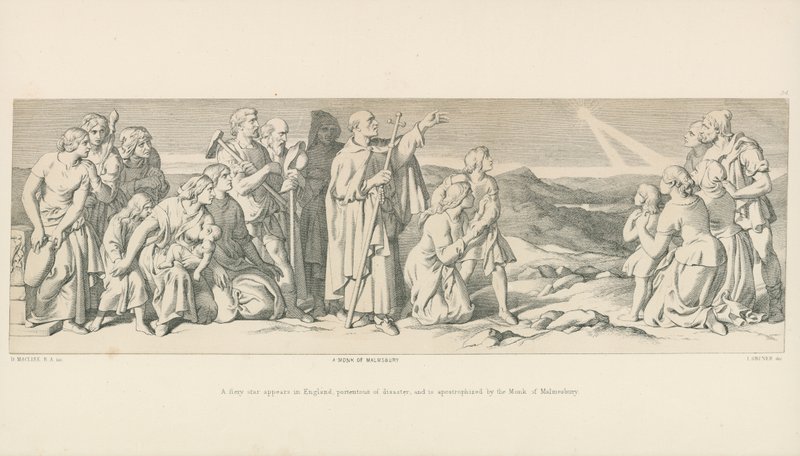 Een vurige ster verschijnt in Engeland, onheilspellend van ramp, en wordt aangesproken door de Monnik van Malmesbury door Daniel Maclise