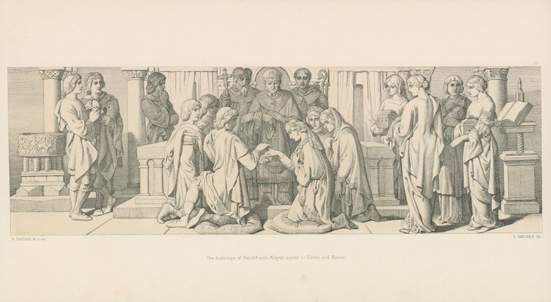 Het huwelijk van Harold met Aldyth, zus van Edwin en Morcar door Daniel Maclise