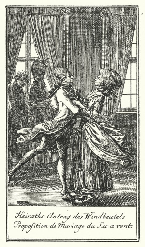 Huwelijksaanzoek van de Windbuil (gravure) door Daniel Nikolaus (after) Chodowiecki