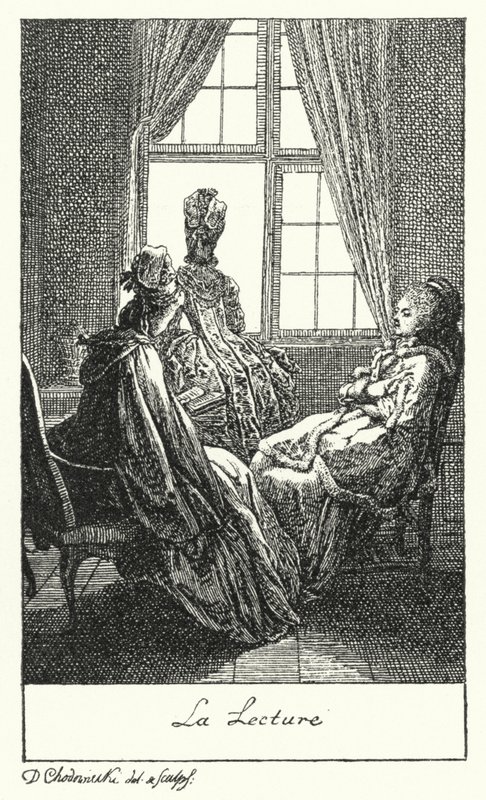 Lezen (gravure) door Daniel Nikolaus (after) Chodowiecki