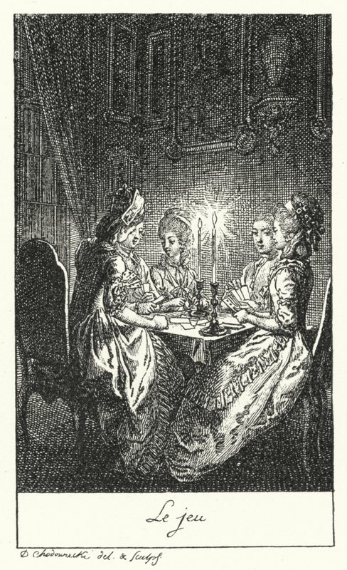 Het spel (gravure) door Daniel Nikolaus (after) Chodowiecki