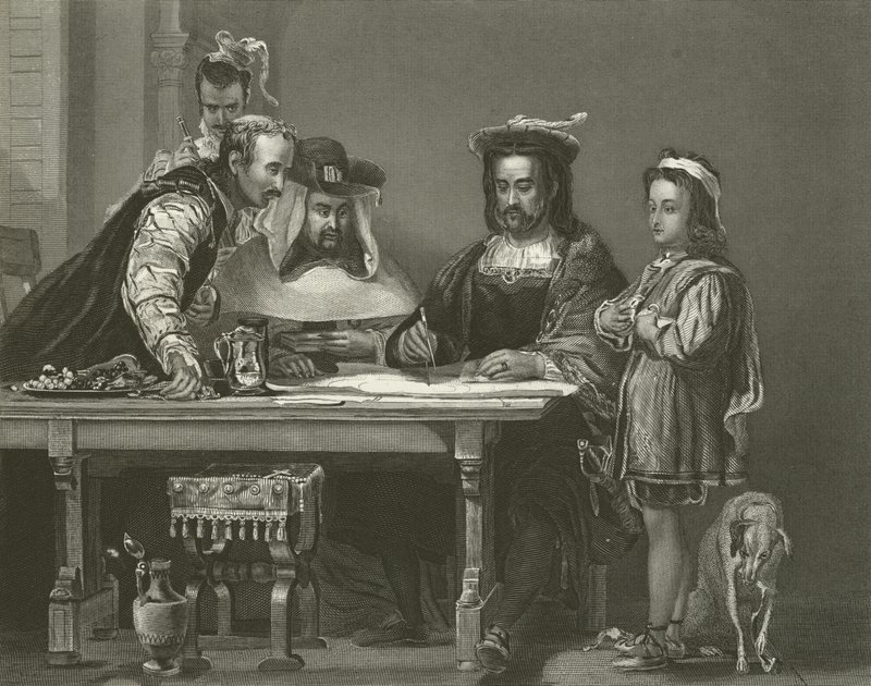 Columbus plant de ontdekking van Amerika, 15e eeuw door David Wilkie