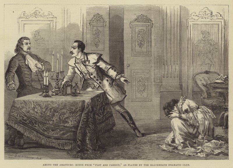 Onder de amateurs, scène uit Plot en Passion, gespeeld door de Blackheath Dramatic Club door David Henry Friston