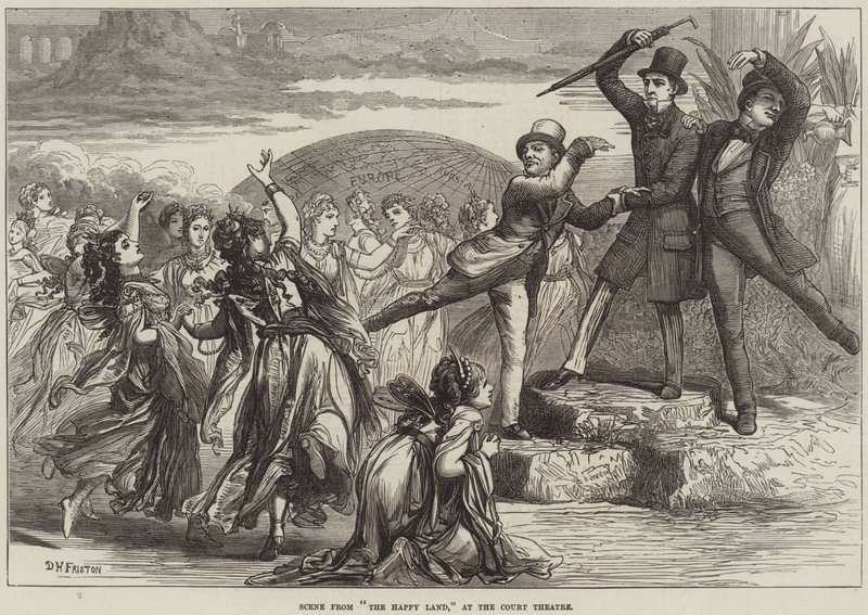 Scène uit The Happy Land, in het Court Theatre door David Henry Friston