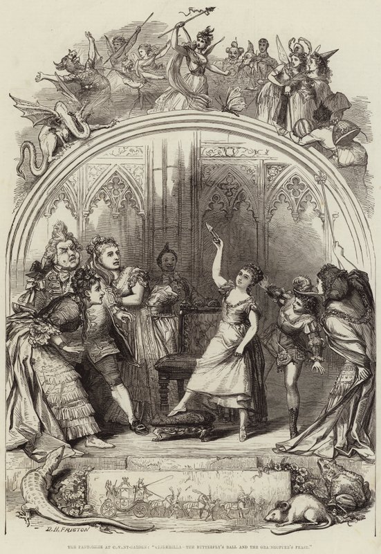 De Pantomime in Covent-Garden, Assepoester, het Bal van de Vlinders en het Feest van de Sprinkhanen door David Henry Friston