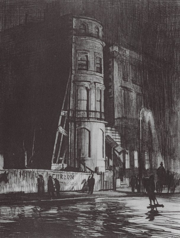 Londen: Piccadilly-Nacht, The Savile Club door David Muirhead (after) Bone