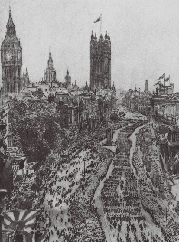 Londen: Het Cenotaaf door David Muirhead (after) Bone