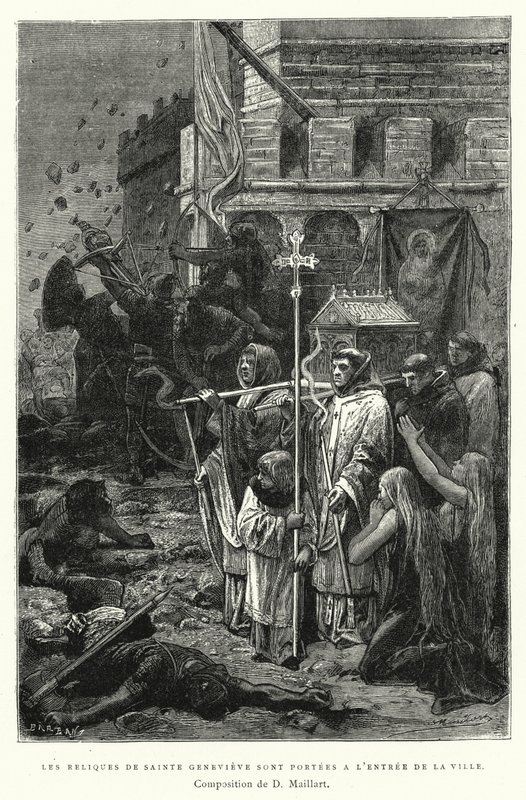De relikwieën van Sint Genevieve worden naar de ingang van de stad gebracht door Diogene Ulysse Napoleon Maillart