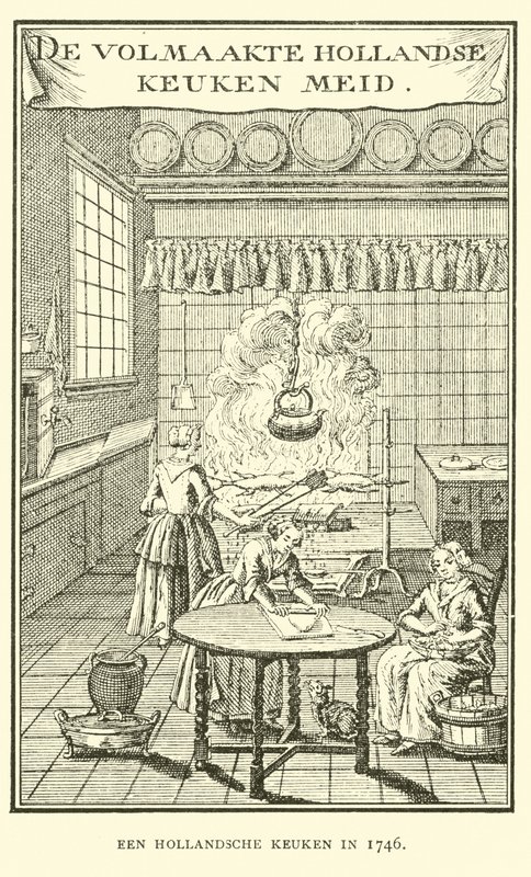 Een Nederlandse keuken in 1746 door Dutch School
