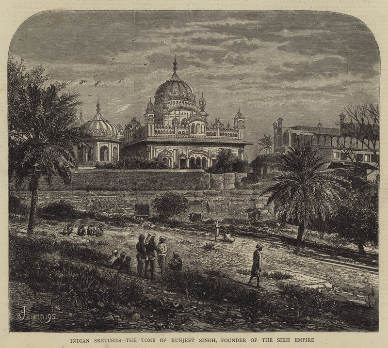 Indiase schetsen, het graf van Runjeet Singh, stichter van het Sikh-rijk door E. Jennings