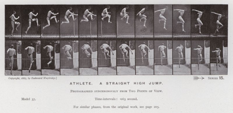 De menselijke figuur in beweging: Atleet, een rechte hoge sprong door Eadweard Muybridge