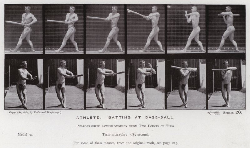 De menselijke figuur in beweging: Atleet, slaan bij honkbal door Eadweard Muybridge