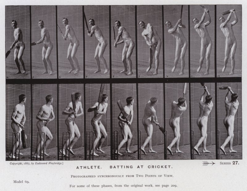 De menselijke figuur in beweging: Atleet, slaan bij cricket door Eadweard Muybridge