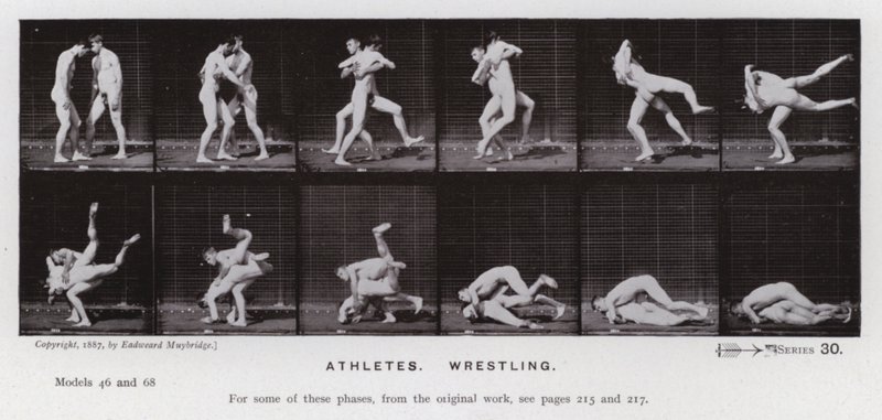 De menselijke figuur in beweging: Atleten, worstelen door Eadweard Muybridge