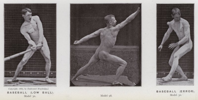 De menselijke figuur in beweging: Honkbal, lage bal; Honkbal, fout door Eadweard Muybridge