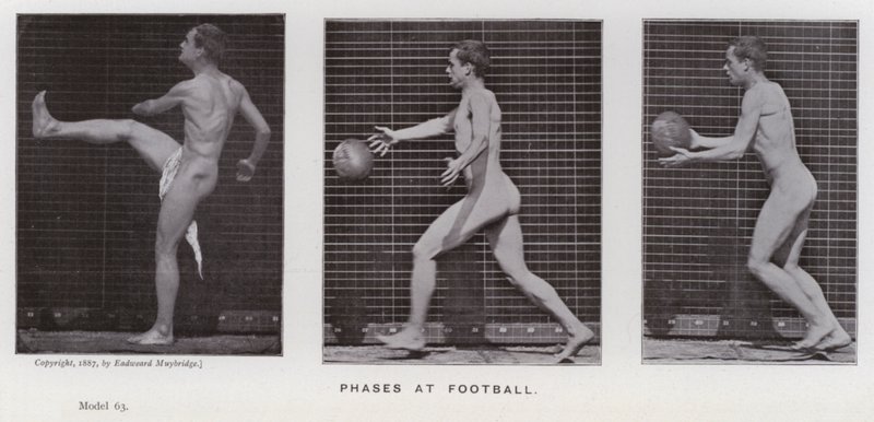 Het menselijk lichaam in beweging: Fasen bij voetbal (zwart-wit foto) door Eadweard Muybridge