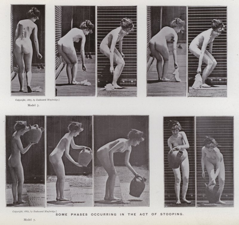 De menselijke figuur in beweging: Enkele fasen tijdens het bukken door Eadweard Muybridge