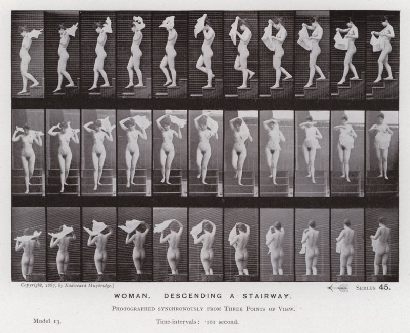 Het Menselijk Lichaam in Beweging: Vrouw, een trap afdalend door Eadweard Muybridge