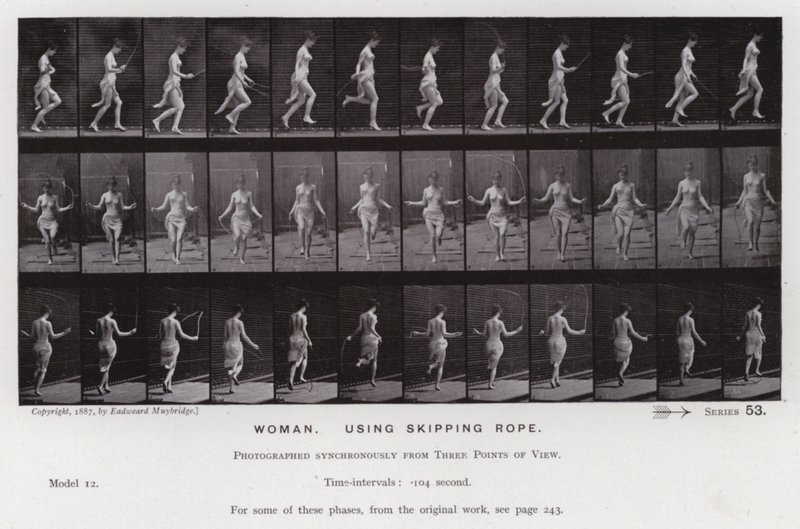 De menselijke figuur in beweging: Vrouw, springtouw gebruiken door Eadweard Muybridge