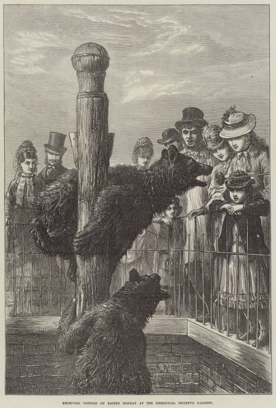 Bezoekers ontvangen op Paasmaandag in de tuinen van de Zoological Society door Ebenezer Newman Downard