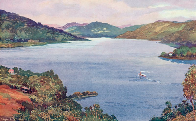 Een glimp van het grote kunstmatige meer bij Riberao das Lages, gebouwd door de Rio de Janeiro Tramway, Light and Power Company door Edgar L. Pattison