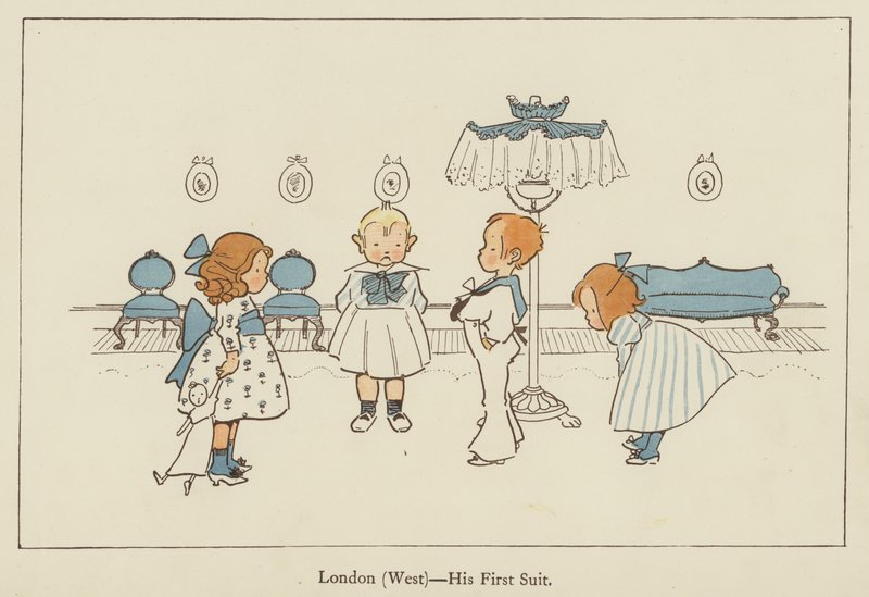 Londen (West), zijn eerste pak door Edith Farmiloe