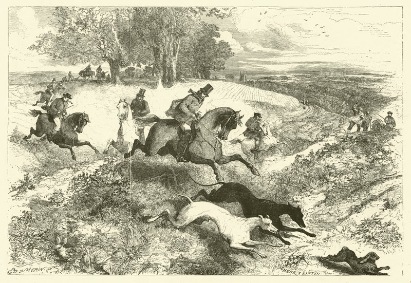 Hazencoursing in Engeland door Edmond (after) Morin