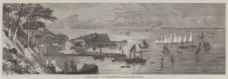 Torbay Regatta, de Schooner-Jachten vertrekken vanuit Torquay door Edmund Morison Wimperis