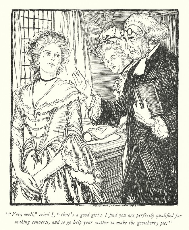 Illustratie voor The Vicar of Wakefield door Oliver Goldsmith (litho) door Edmund Joseph Sullivan
