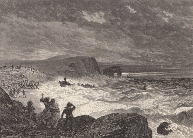 Het reddingsbootje aan land brengen door Edmund Morison (after) Wimperis
