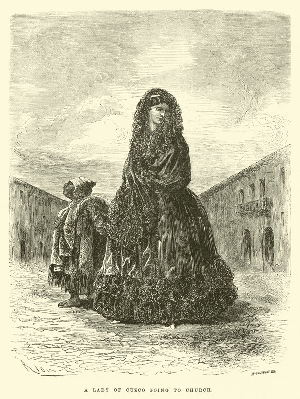 Een dame van Cuzco op weg naar de kerk door Edouard Riou